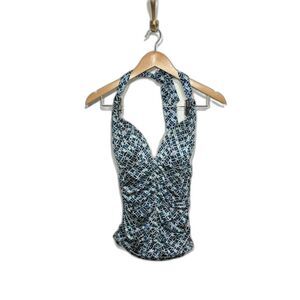 Athleta Swim Suit Top Tankini Size Small Blue halter tie EUC